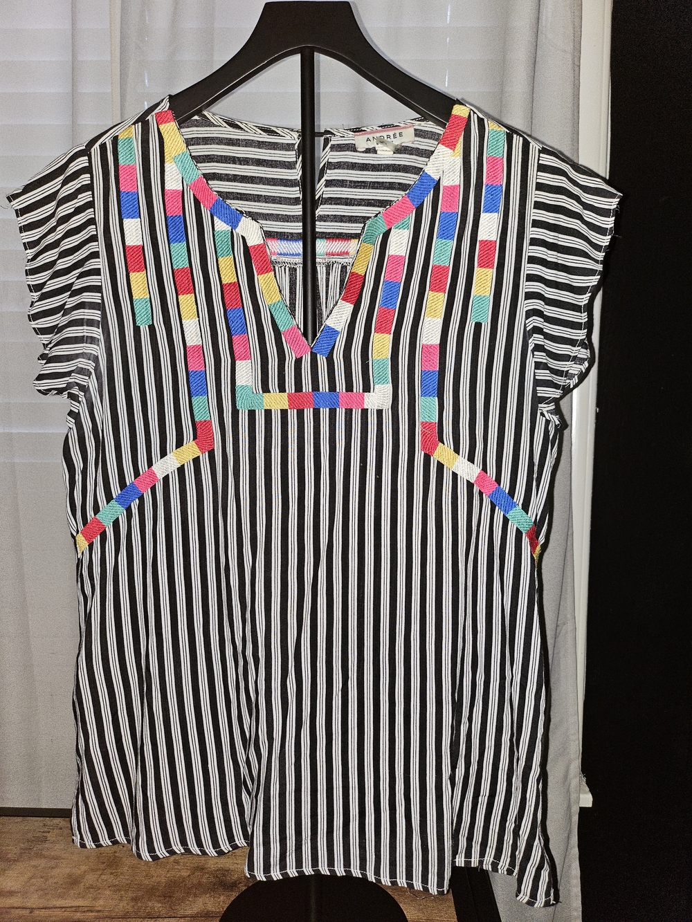 Andree Black & White Striped Tunic with Multicolor Embroidery
